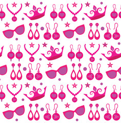 Seamless pattern with woman pink accessories. Seamless fashion accessories pattern. Pink trendy fashion accessories and clothing vector illustration.