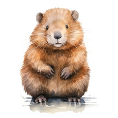 Cute beaver watercolor illustration. PNG. Ai generated illustration. - obrazy, fototapety, plakaty