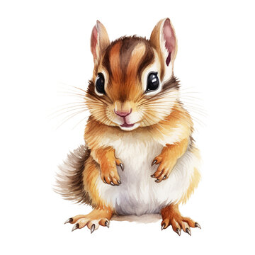 Cute chipmunk watercolor illustration. PNG. Ai generated illustration.