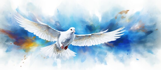 Watercolor style painting of a white dove with freedom and peace symbolism offering Ukraine prayers and advocating against war