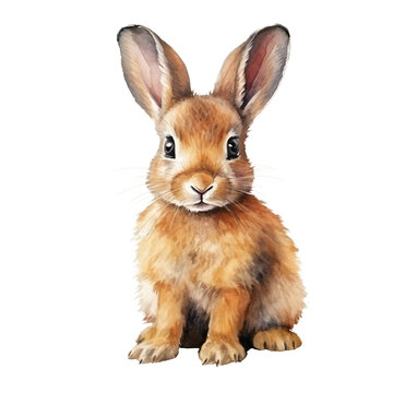 Cute Hare Watercolor Illustration. PNG. Ai Generated Illustration.