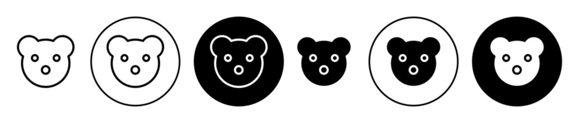 Koala head vector icon set in black color. Suitable for apps and website UI designs