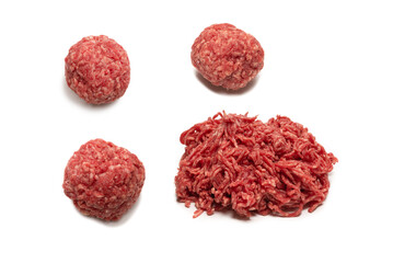 Raw meat balls isolated on white background.