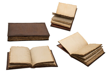 An open empty old notebook isolated on a white background.
