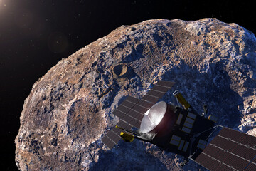 Asteroid Psyche and spacecraft. Psyche mission. This image elements furnished by NASA.