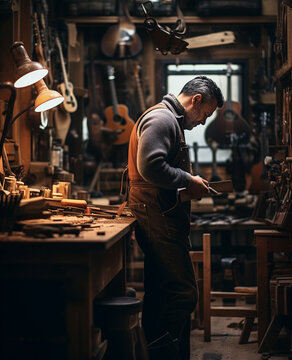 self-made man in a carpenter's workshop, self-employment