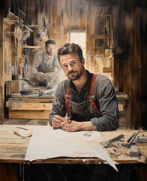 self-made man in a carpenter's workshop, self-employment