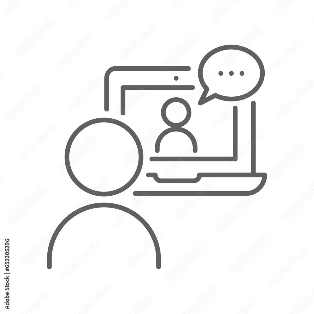 Poster video meeting remote icon. remote working virtual discussion with people on computer screen. digital