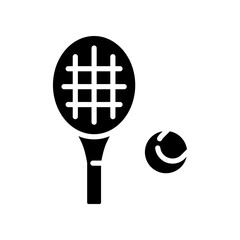 Racket and tennis ball, sport icon. Play Tennis game with racquet. Pictogram solid or glyph style logo symbol for mobile app and website. vector illustration. Design