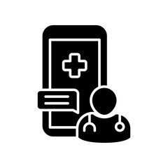 Online consulting icon. online phone medical help for health consultation, emergency telephone. Telemedicine. Solid or glyph pictogram style. Vector illustration. Design