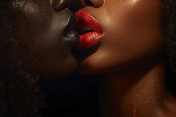Afro-American women kissing. Black history month. Close up shot of unrecognizable person.
