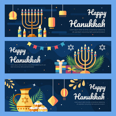 Jewish festival Hanukkah Banner set