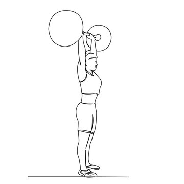 woman lifting barbell overhead, line art clip art preview