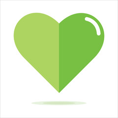 Green heart with shine isolated on white background, vector illustration icon flat design.I love you symbol. Environmental friendly, Sustainable living, Eco day, Clean energy, Vegan.Healthy lifestyle.