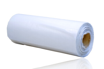 Roll of plastic garbage bags isolated on a white background 