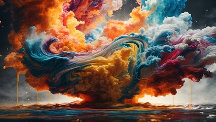 Swirling liquid cloud colour paint
