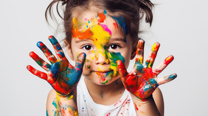 closeup of child painting with hands, art class