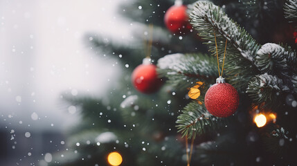 Fototapeta na wymiar Festive Elegance: Close-up of Christmas Tree Adorned with Abundant Ornaments. Ai Generative.