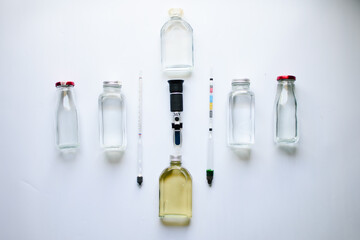 Mini Spirit/Liquour Bottle Mockup. Hydrometer,refractometer - obrazy, fototapety, plakaty