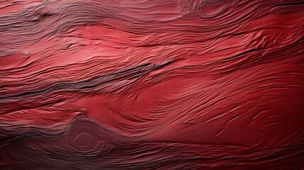 This maroon abstract painting conveys a feeling of energy and passion through its vibrant red hues and undulating lines