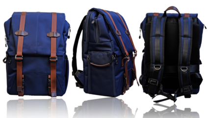 Leather blue backpack isolated on a white background