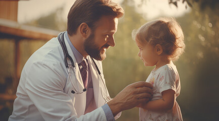 doctor checking up a tiny child with her stethoscope