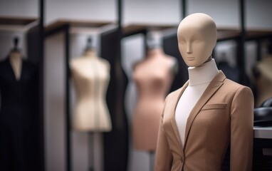 Dressmaker mannequin with suit on it in a tailor atelier studio