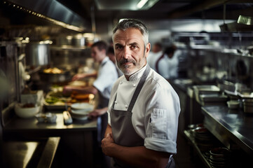 Fototapeta na wymiar Photo of male chef in the restaurant