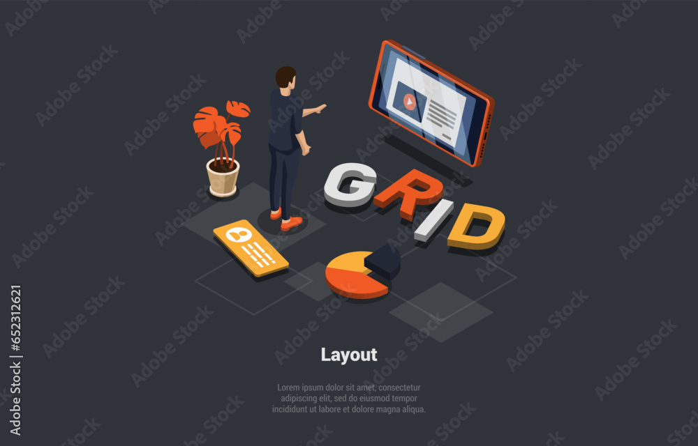 Poster application for smartphone and pc with analytics data. developer analyzing trends, stats, software d
