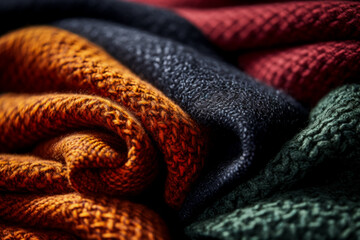 Close-up imagery capturing the rich textures of woven woolen fabrics 