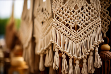 Close-up images displaying the delicate details of handmade macrame designs  - obrazy, fototapety, plakaty
