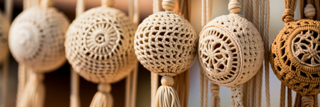 Close-up images displaying the delicate details of handmade macrame designs 