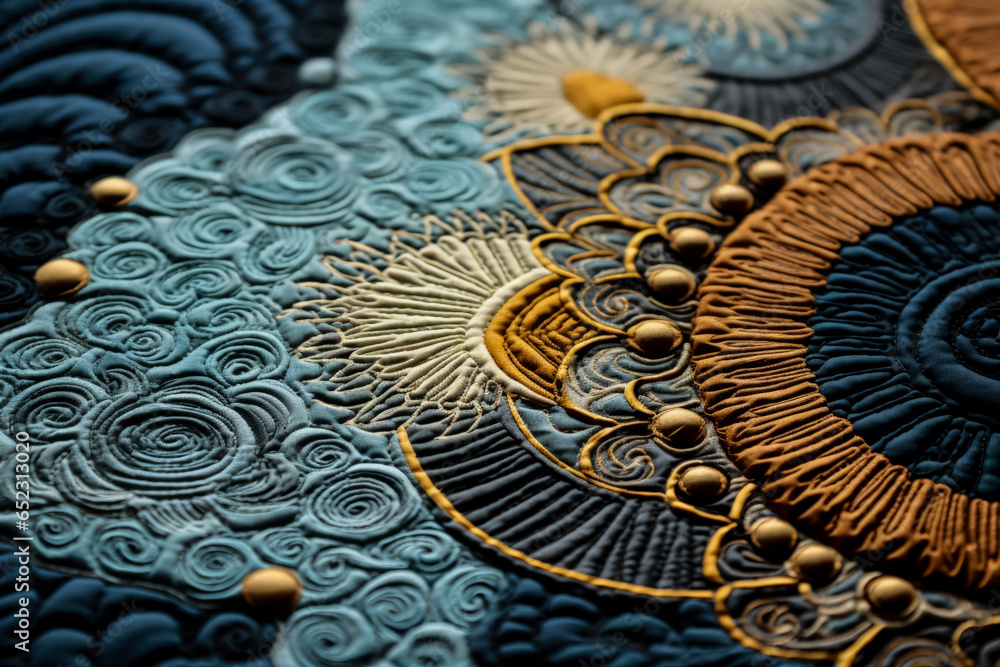 Aufkleber extreme close-ups capturing the intricate patterns of textural quilting on textiles