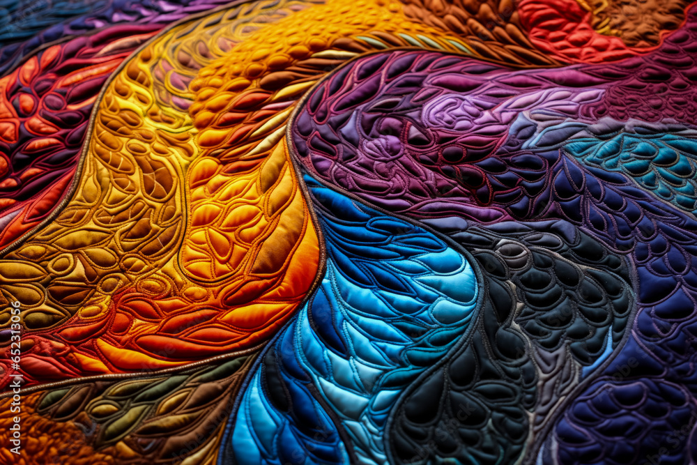 Poster extreme close-ups capturing the intricate patterns of textural quilting on textiles