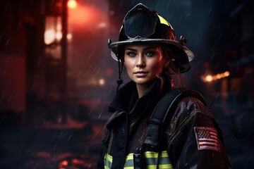Brave female firefighter poses in uniform