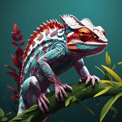 Fototapeta premium Chameleon illustration AI Generative