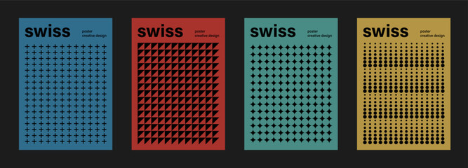 Swiss cover design vector templates. Abstract retro geometric pattern color covers, flyers, banners, wall art