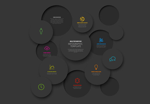Multipurpose dark gray circles mosaic infographic template