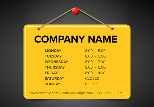 Yellow Shop opening time hours card vector template
