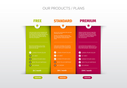 Three products cards features schema template with order buttons