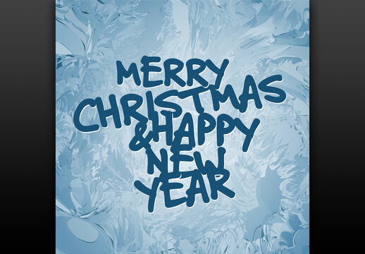 Winter Christmas and New year card with forzen window and fingermade text