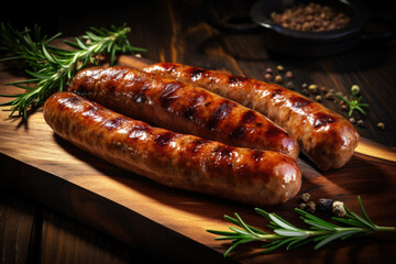 Grilled juicy sausages with spices and rosemary