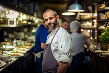 Fototapeta na wymiar Photo of male chef in the restaurant