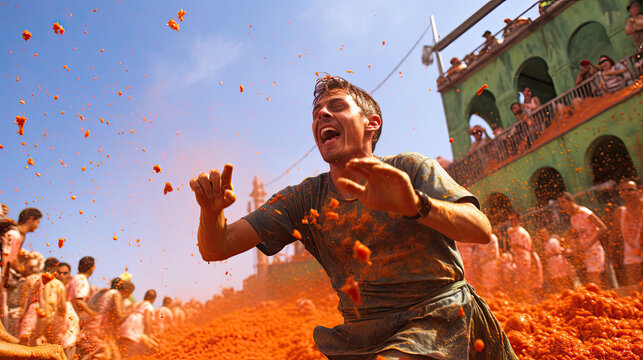 Tomato Fight At La Tomatina Festival In Spain