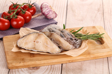 Raw wolffish steak for cooking