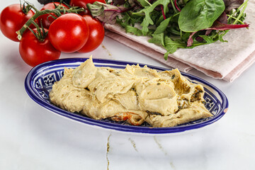 Creamy hummus in the bowl