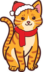 Simple and adorable Christmas orange tabby cat illustration outlined
