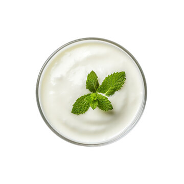 Top view of Turkish food Ayran Yogurt Drink isolated on a white transparent background