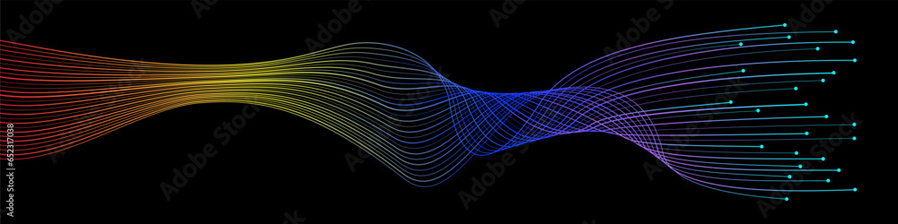 Poster Vector wave dynamic music lines. Dynamic colorful isolated on black background for concept of AI technology, digital, communication. Waves on a black background for your design. Vector EPS 10