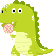 Cute dinosaur tyrannosaurus with lollipop